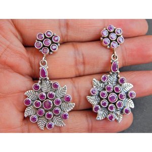 Pendiente de rubí de Plata de Ley 925, joyería de oro rosa hecha a mano con regalo de piedras preciosas para niñas y mujeres, modelo - Product Image 1