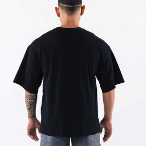 T-shirt uni surdimensionné à encolure en O en coton biologique épais de grande taille T-shirt à logo sérigraphié personnalisé pour hommes - Product Image 4