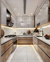 Kabinet Dapur Modular Shaker Modern Mewah Ramah Lingkungan Gaya Klasik Akrilik Lacquer Kaca MDF Granit Wastafel Keran Engsel