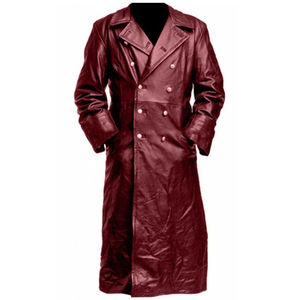 Manteau long en cuir de qualité supérieure pour hommes, conçu avec une coupe ajustée, une fermeture boutonnée et un style d'extérieur intemporel - Product Image 2