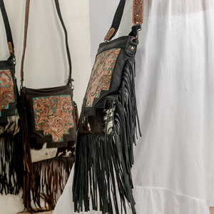 Nouveau sac fourre-tout pour femme en cuir suédé à franges, style occidental, avec fourrure de vache, pierre turquoise, haute qualité, étanche, portable, pour l'été - Product Image 4
