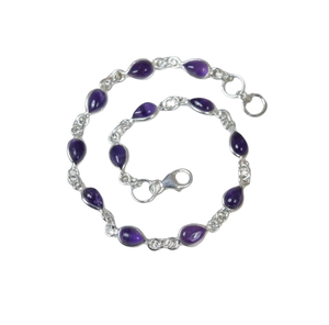 Bijoux faits à la main améthyste violette pierre précieuse en argent sterling 925 bracelet réglable en forme de poire mois de février pierre de naissance 12 pierres - Product Image 1