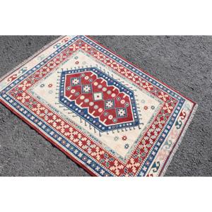 พรมวินเทจขนาด 3.4x4.7 ฟุต พรมตกแต่งสไตล์ตุรกี พรมขอบสีแดงน้ำเงิน - Product Image 2