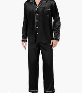Pyjama en satin de soie pour hommes, vêtements de détente à manches longues, vêtements de nuit deux pièces, ensemble de pyjama boutonné - Product Image 1