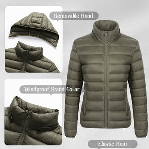 Chaqueta acolchada de manga larga con cremallera frontal de invierno para mujer, chaquetas de moda transpirables de secado rápido de Color sólido para mujer - Product Image 3