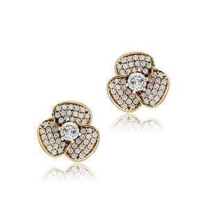 Diseño de forma de flor Clear CZ Stone Auténtico estilo otomano Pendientes de tuerca de plata Venta al por mayor Joyería hecha a mano turca - Product Image 3