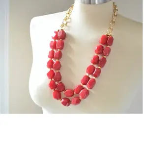 Red Jade Stone Gold Chain Long Beaded Women Statement Necklace Indian Jewelry Manufacturers Wholesale Pearl Women Vintage Sets