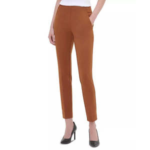 Pantaloni a vita alta da donna Calvin Klein, modello palazzo a gamba dritta, in tessuto crepe antipiega traspirante, colore marrone, taglia XL - Product Image 1