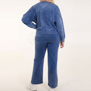 Nouveau design de survêtements pour femmes de qualité supérieure délavés à l'acide de 2 pièces ensembles pour femmes délavés à l'acide avec impression de logo personnalisé - Product Image 2