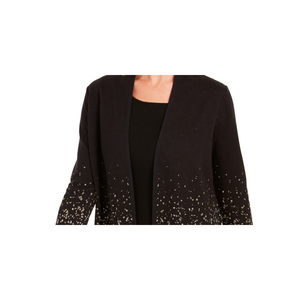 Collezione JM: Cardigan Lungo da Donna in Maglia Jacquard Sfumato Nero con Decorazioni in Pelliccia, Taglie Petite, Medium, XL per l'Autunno - Product Image 2