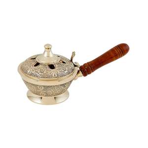 Brûleur d'encens élégant en bois d'agar avec gravure, fourniture d'église de Jérusalem, luxe, avec poignée en laiton et bois, fabriqué en Inde - Product Image 1