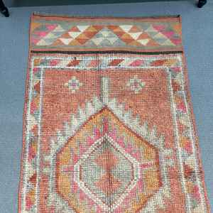 พรมวินเทจตุรกี, พรมแบบ Runner ขนาด 2.7x10 ฟุต (82x304 ซม.), พรมขนสัตว์สีส้มลายอิคัต - Product Image 2