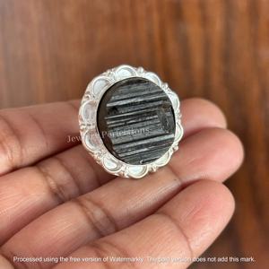 Anillo de Plata de Ley con Turmalina Negra Natural de Alta Calidad, Anillo de Moda con Piedras Preciosas de Latón al por Mayor, Joyería Impermeable - Product Image 2