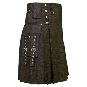 Kilt utilitaire en denim pour homme avec poches tactiques, quincaillerie dorée, style écossais, kilts 2026 - Product Image 2