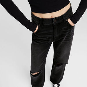 <b>Women's</b> Fashion New Design Black Ripped Denim Jeans 2026 Breathable Wholesale Price Latest Custom Flared Leg Denim Jeans - Product Image 3