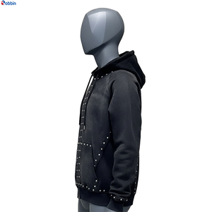 Sudadera con Capucha de Algodón Grueso de Alta Calidad con Cierre, Logotipo Personalizado, Último Diseño, Térmica, con Pedrería, Lavado Ácido Decolorado, Talla Grande - Product Image 6