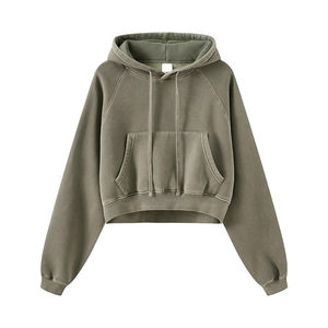 Venta al por mayor de las mujeres recortada sudadera 100% algodón de lana de gran tamaño sudaderas con capucha de peso pesado - Product Image 1
