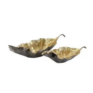 Designer leaf shape golden finished And Black <b>Matte</b> metal aluminum serving platter for hotel home restaurant - Product Image 2