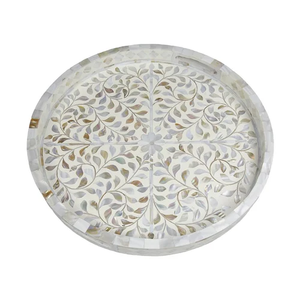 Plateau de service moderne antique fait main en bois décoratif avec incrustation d'os indien et nacre élégante - Product Image 5
