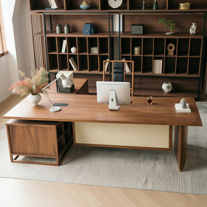 Warm Brown Ash Beechwood <b>Walnut</b> Veneer Rectangular Executive Desk with Reinforced Frame 1-Year Warranty - Product Image 1
