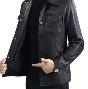 Nueva chaqueta de motocicleta delgada de cuero PU informal para hombre, abrigo de invierno estampado con cierre de cremallera de alta calidad hecho en Pakistán - Product Image 3
