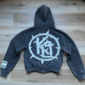 Sudadera con capucha corta con cremallera y lavado ácido personalizado de alta calidad, gran oferta, sudaderas con capucha con parche bordado desgastado para hombres - Product Image 3
