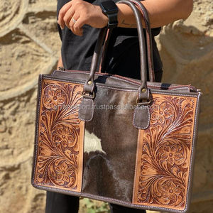 Bolso de mano de piel de vaca auténtica de Nuevo diseñador, bolso de cuero con estilo, bolsos tallados a mano para ocultar el pelo para mujer, multiusos - Product Image 3