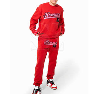 Ensemble survêtement personnalisé pour homme en molleton rouge French Terry, pantalon évasé et sweat à capuche, coton de haute qualité, taille XXL, streetwear, polaire avec logo - Product Image 1