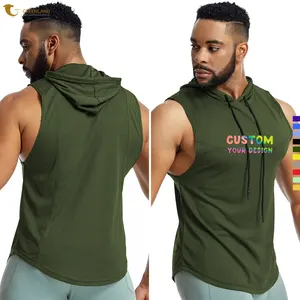 Perfect quality summer casual breathable cotton spandex fitness plain color tank tops with hood for men