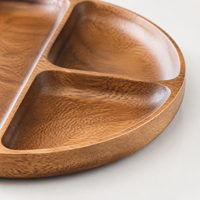 Bandeja Redonda de Madera de Acacia con 3 Compartimentos para Servir Bocadillos, Postres, Frutas, para Restaurantes, Fiestas y Uso Doméstico