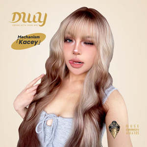 Kacey-DWY 28-Inch Long MiraScalp Wavy for Ombre <b>Blonde</b> and Brown <b>Wig</b> with Transparent Lace Bangs - Product Image 5