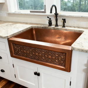 Lavello Artigianale in Rame Stile Antico per <span class=keywords><strong>Cucina</strong></span> di Villa, Design Grembiule Frontale a Vasca Singola o Doppia con Bacino Martellato - Product Image 3