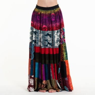 Gaun Katun Tambal Sulam Rok Bungkus Baju Wanita Boho India Gipsi Pakaian Wanita Rok Boho India Sekitar Hippie Rok Gipsi