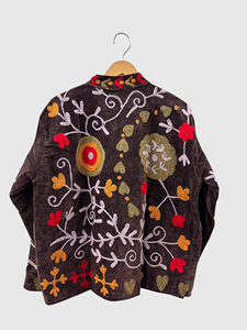 Hand Embroidered Floral Velvet Jacket Full Sleeve Plus Size Winter Wear Blouson Style Adult Women'<b>s</b> Coat - Product Image 2