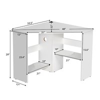 Table d'ordinateur moderne en bois avec coin en triangle et gain de place avec bibliothèque