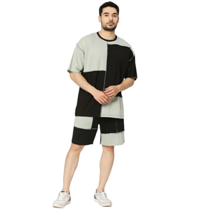 Conjuntos cortos deportivos de 2 piezas de gran tamaño de alta calidad para hombre, chándales de verano personalizados de tendencia informal, pantalones activos teñidos - Product Image 1