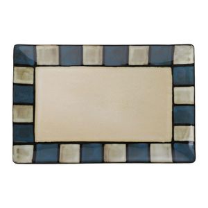 Plateau ottoman rectangulaire en bois d'acacia et os rustique moderne Plateau de service décoratif à deux niveaux pour la vaisselle Support de rangement - Product Image 1