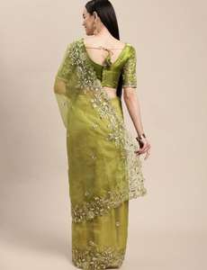 ผ้าซิลค์จอร์เจียตต์ปักลายทั้งผืน ตัดลายฉลุ ผ้าซาตินนุ่ม 5.5 เมตร พร้อมเสื้อผ้าไหมบังคลอรี สำหรับงานปาร์ตี้และเทศกาล - Product Image 4