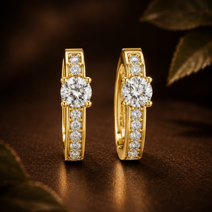 Classic Solitaire Round Lab Grown Diamond <b>Huggie</b> Hoop Earrings 14K 18K <b>Solid</b> <b>Gold</b> E VVSVS Wedding Earring Fine Jewelry For Women - Product Image 1