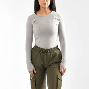 Camisetas de entrenamiento de manga larga, camiseta de compresión de alta calidad, Tops cortos informales de manga larga, ropa de gimnasio, Top de Yoga para mujer - Product Image 1