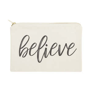 Pochette cosmétique zippée en toile de coton écologique Believe – Trousse de maquillage portable et tendance avec logo personnalisé et fermeture durable - Product Image 1