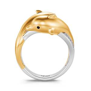 แหวนเงินสเตอร์ลิงรูปโลมาประดับเพชรเซอร์คอนชุบโรเดียม Jeulia Golden Embrace Dainty Dolphin - Product Image 2