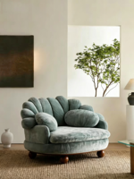 Fauteuil d'appoint créatif à pétales, revêtement en chenille, canapé, fauteuil rond, pieds en bois massif, siège de loisirs pour salon, chambre, bureau