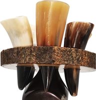 <strong>Top</strong> <strong>Selling</strong> Classic 4-Piece Set Genuine Ox Horn Shotglasses Viking Drinking Horns Stand Polished Star Pattern Dishwasher