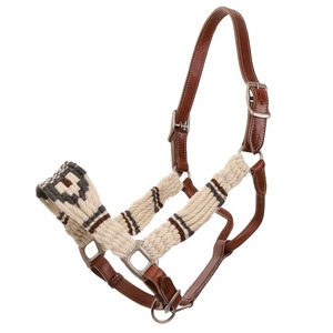 Cabestro de Cuero con Diseño en Relieve, Color Negro, para Caballos de Tamaño Cob Completo y Shetland, Accesorios para Equitación - Product Image 1