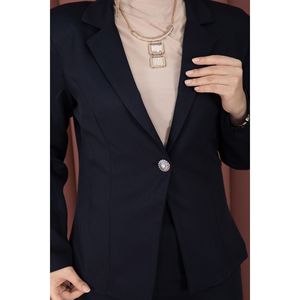 Conjunto de Dos Piezas de Blazer y Falda Azul Marino, Estilo Formal y Casual con Decoración de Botones - Product Image 4