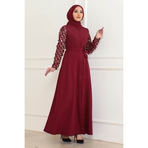 Robe décontractée bordeaux à franges - Style 6115 - Product Image 3