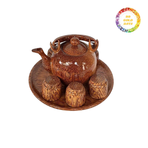 Service à thé en bois de coco artisanal, durable, 6 tasses, en forme de feuille, vaisselle en bois naturelle, décoration d'intérieur, accessoires pour le café et le thé - Product Image 4