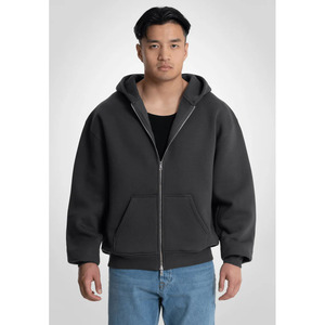 Wholesale Custom High Quality 100% Cotton Fleece Fabric <b>Slate</b> Grey Color Solid Pattern Screen Printing Zipper Hoodie For Men - Product Image 3