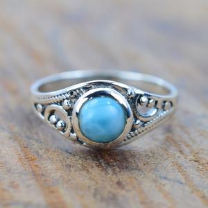 <b>Blue</b> Larimar 925 Sterling Silver Round Shape Gemstone Ring Handmade <b>Jewelry</b> Gift for Her - Product Image 2